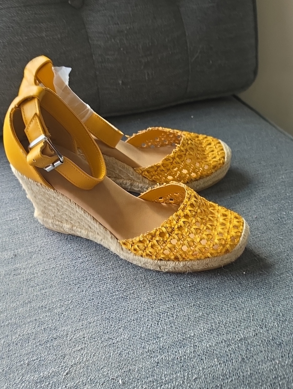 Yellow Woven Espadrille Wedge Sandals - Women